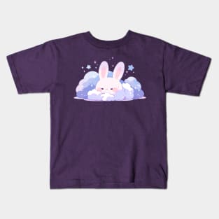 Cute Fluffy Kawaii Chubby Bunny Floating In The Starry Sky Kids T-Shirt